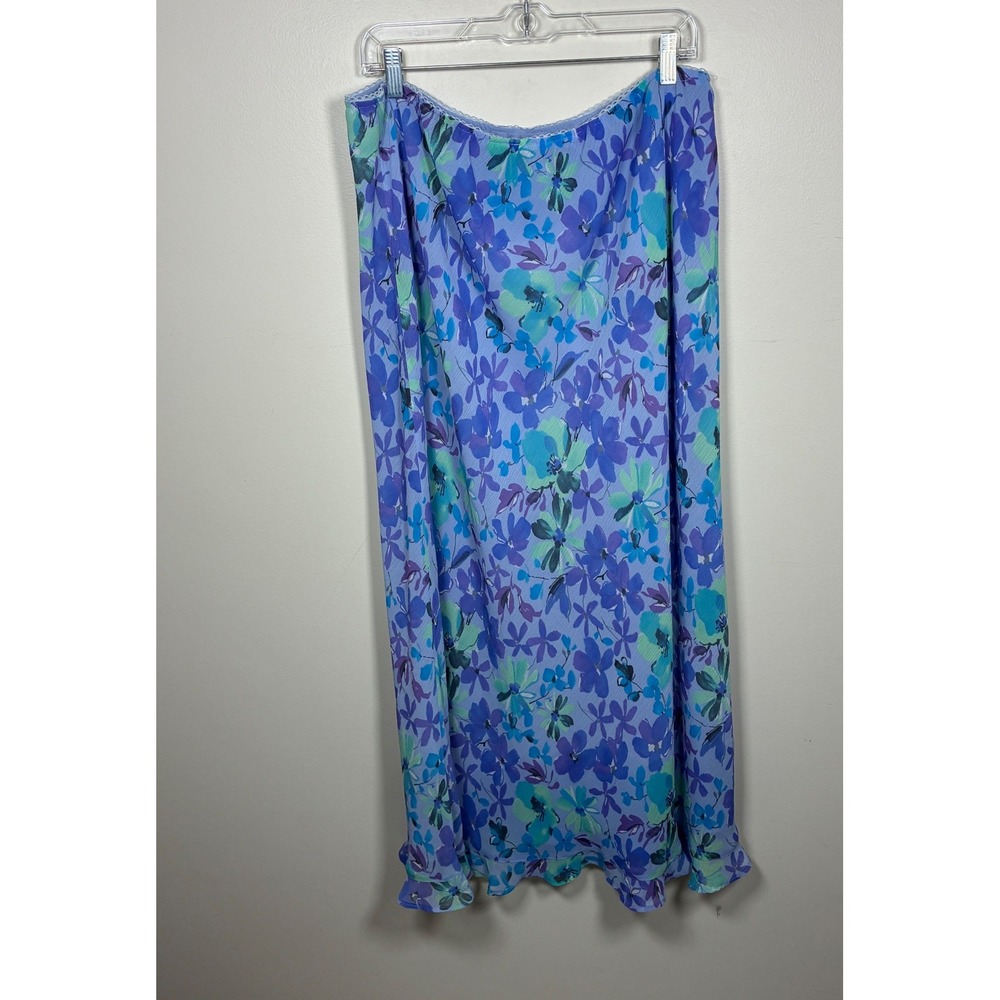 Vintage Y2K Floral Fairy Maxi Skirt Size 20 Teal Purple Chiffon Garden Boho